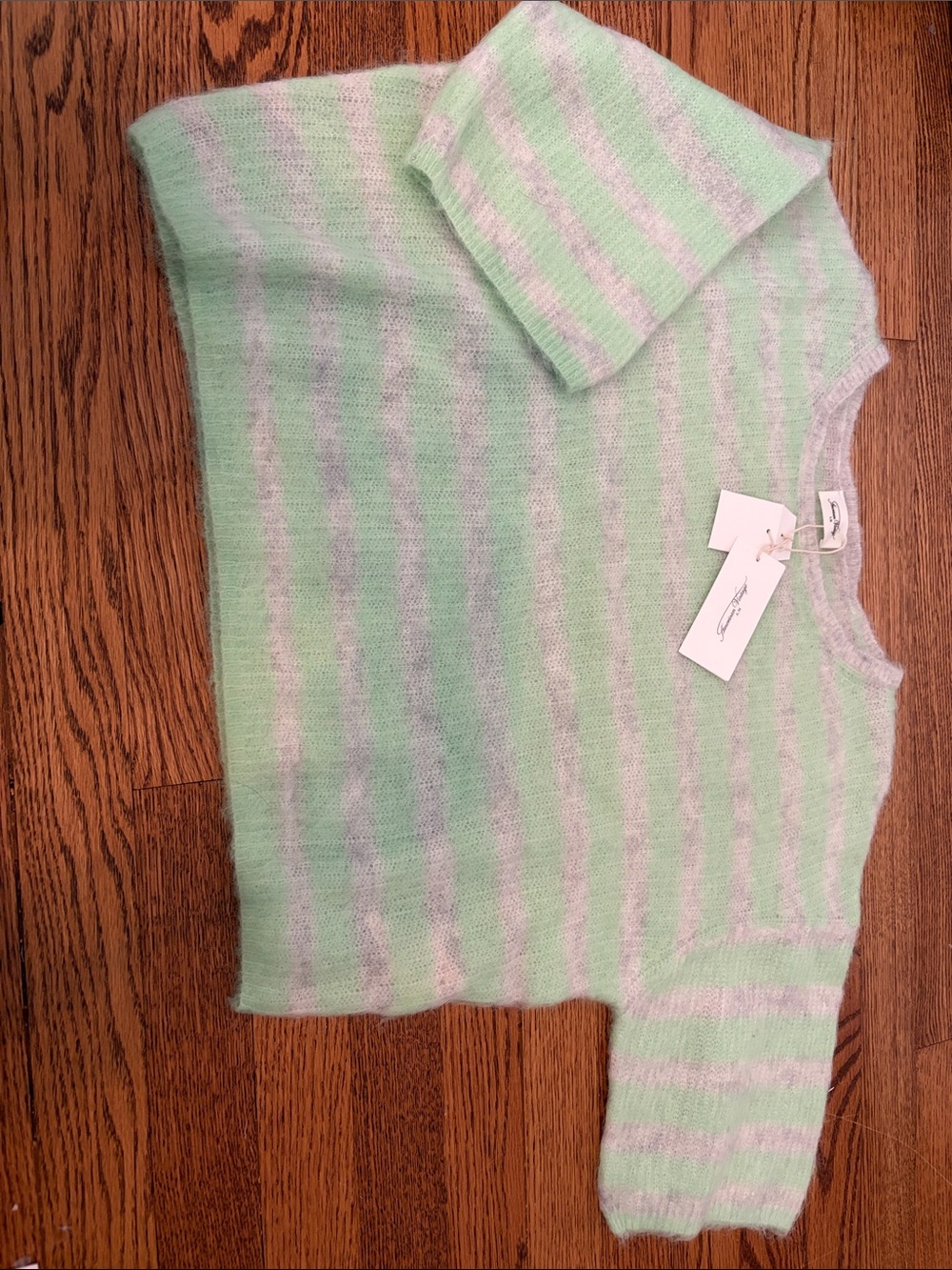 American Vintage Mint & Light Gray Striped Crewneck Sweater